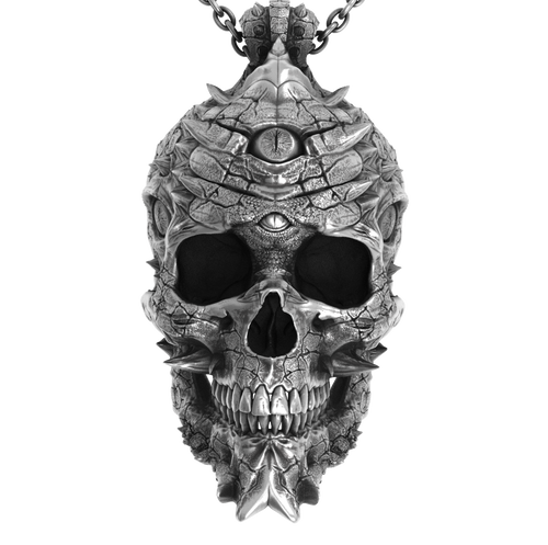 Cursed Skull Of The Dragon Wizard Pendant | Silver